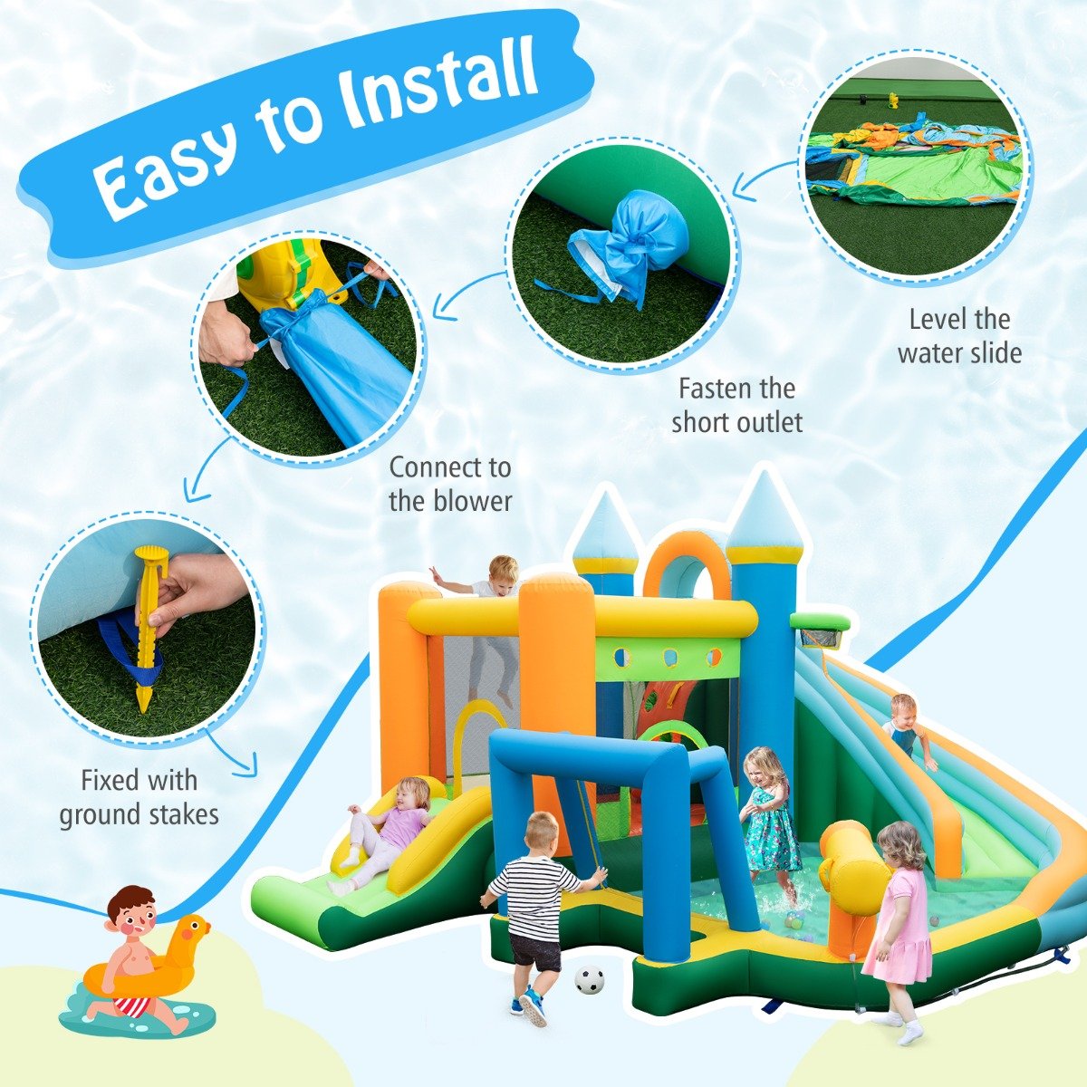 Inflatable Water Slide Blowup Water Park with Splash Pool (Without Blower)