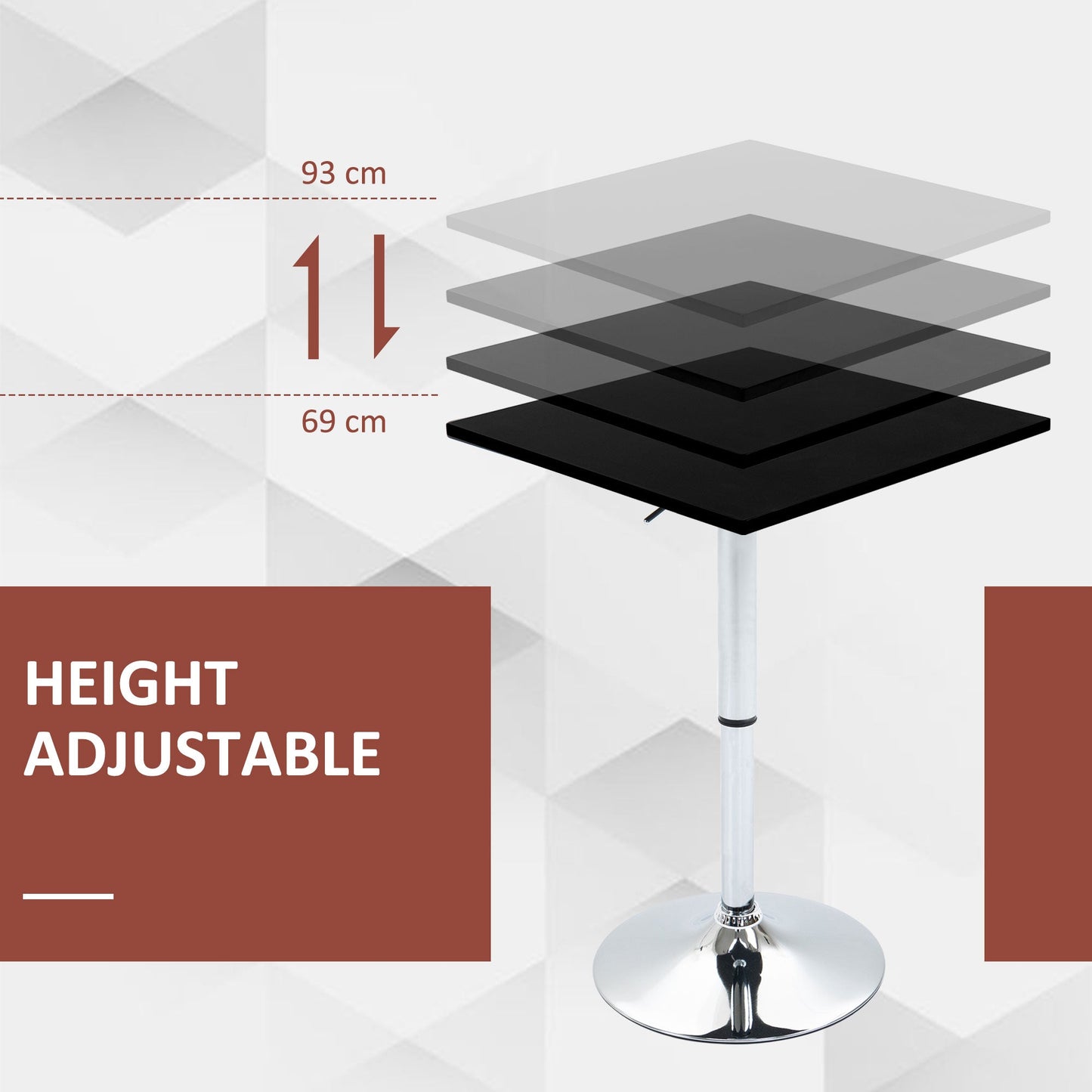 HOMCOM Modern Height Adjustable Counter Bar Table with 360¡ Swivel Tabletop and Electroplating Metal Base, Pub Desk for Living Room, Kitchen, Restaurant, Pub, Black and Silver
