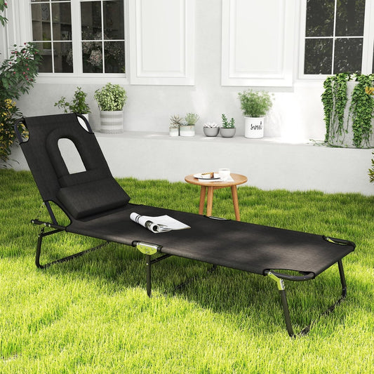 Outsunny Outdoor Folding Sun Lounger with Face Hole in Black, image 2
