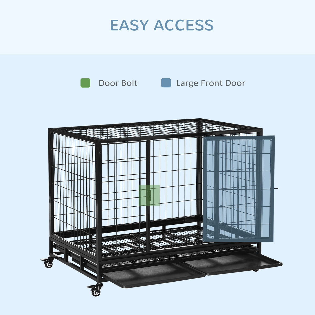 PawHut 43" Heavy Duty Metal Dog Crate Pet Cage with Tray Wheeled Dog Kennel