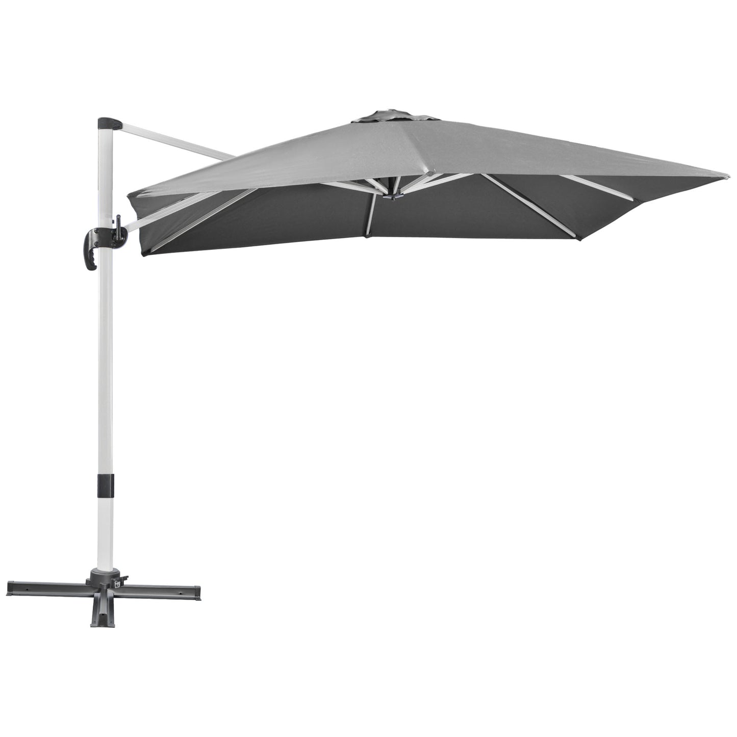 Outsunny 3 x 3(m) Cantilever Roma Parasol, kwadratowy parasol ogrodowy z podstawą krzyżową, korbą, pochyleniem, obrotem 360√Ǭ∞ i aluminiową ramą, szary