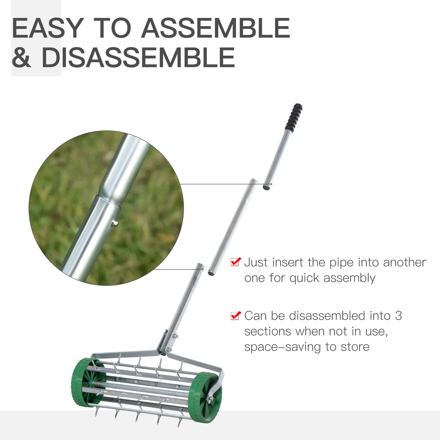 Outsunny Garden Rolling Lawn Aerator Heavy Duty Steel Grass Roller z regulowanym uchwytem