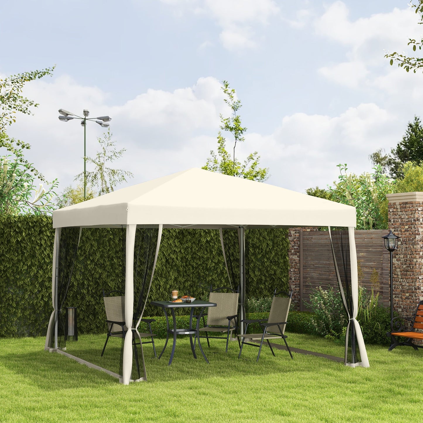 Outsunny 3 x 3(m) Pop Up Gazebo z 4 siatkowymi bokami i torbą transportową, namiot imprezowy z regulowaną wysokością, przenośny ogród na zewnątrz