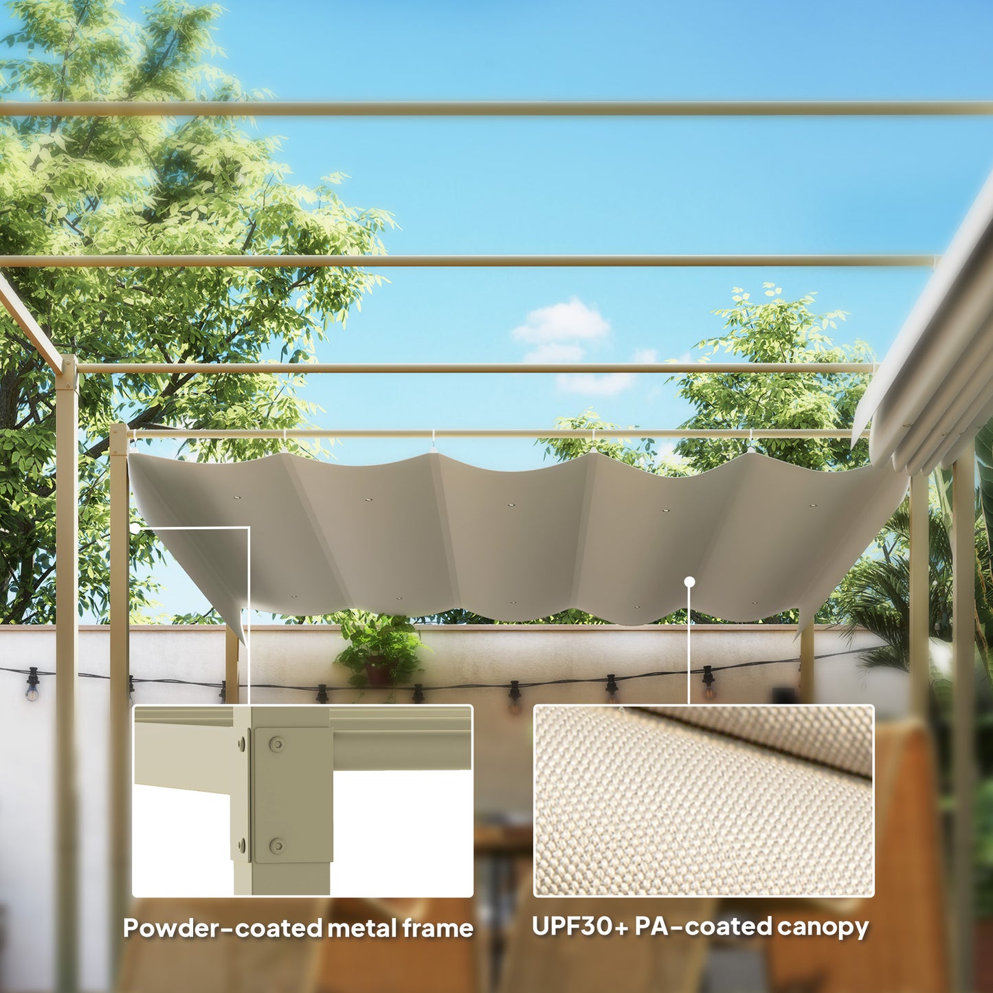 Outsunny 3 x 3(m) Pergola ogrodowa z rozsuwanym dachem i magnetycznym mocowaniem, zestaw pergoli zewnętrznej z baldachimem przeciwsłonecznym, UPF30+, khaki