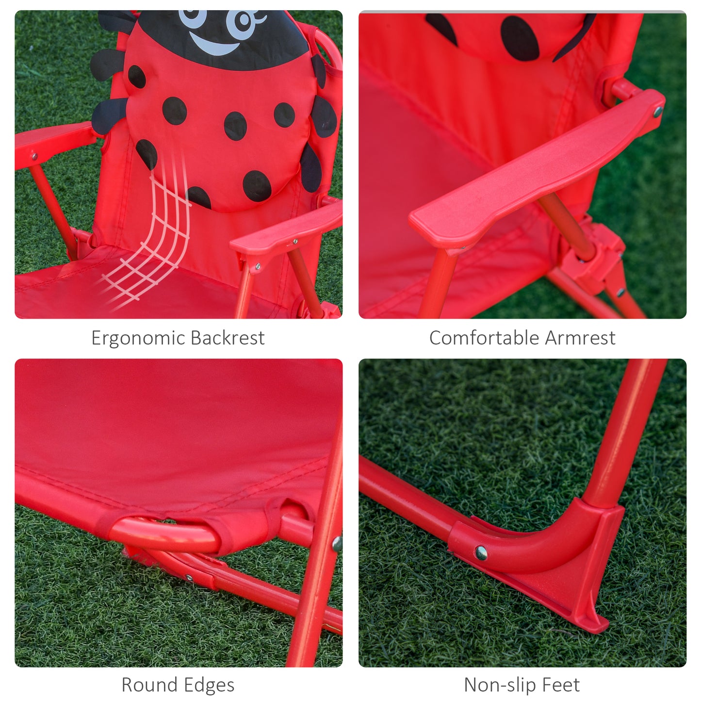 Outsunny Kids Outdoor Table and Chairs Garden Furniture Ladybird Pattern with Removable & Height Adjustable Sun Umbrella, Red
