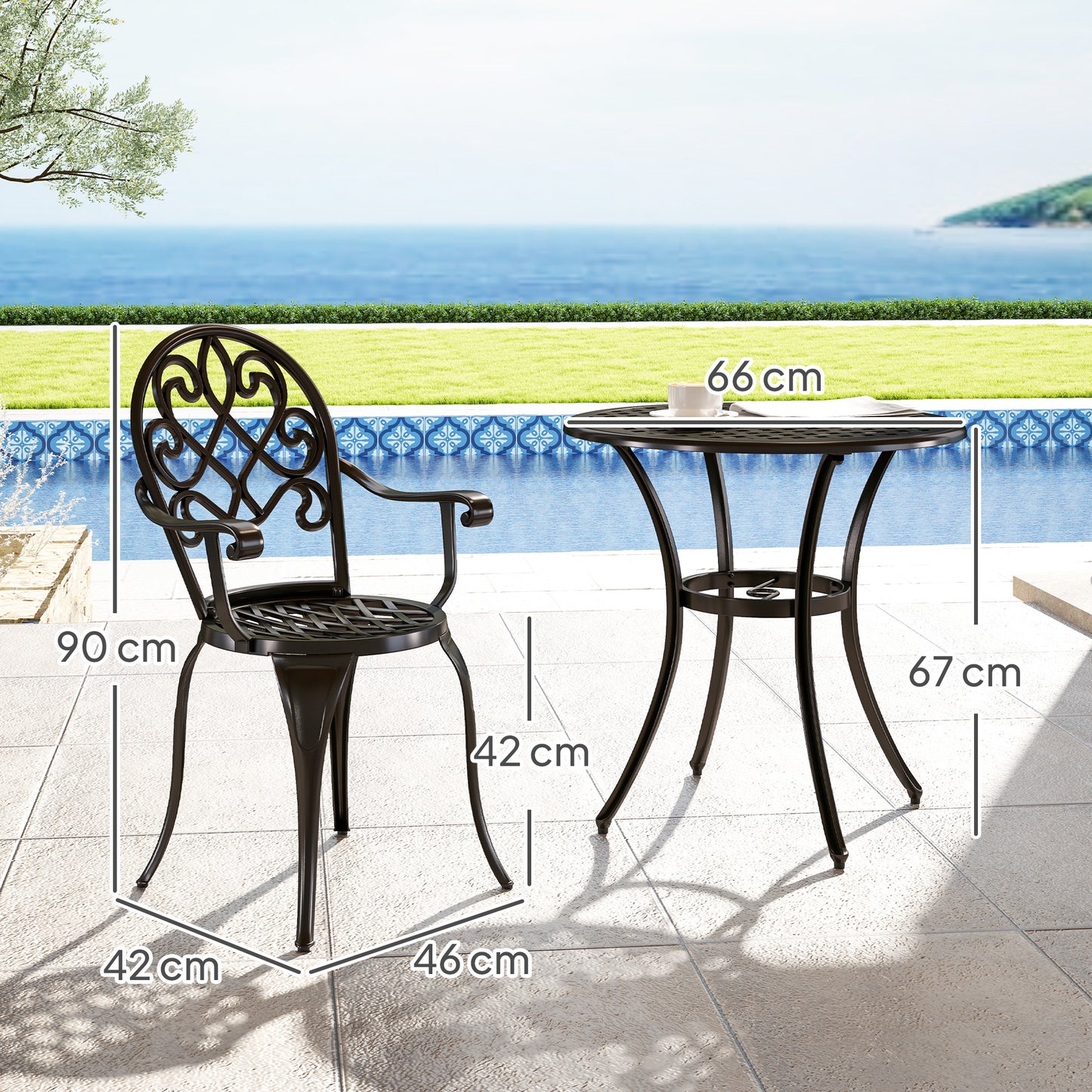 Elegancki, aluminiowy zestaw ogrodowy Outsunny, trzyczęściowy, czarny