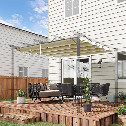 Outsunny Retractable Pergola Cover, 3.5 x 2.6 m Replacement Canopy Fabric for 4 x 3 m Frame, Roof Top Only, Beige