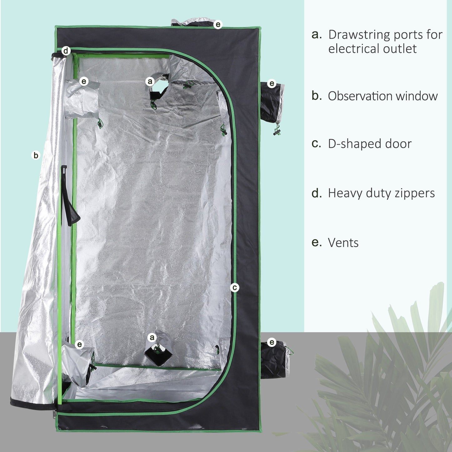 Outsunny Mylar Hydroponic Grow Tent with Adjustable Vents and Floor Tray for Indoor Plant Growing, 80 x 80 x 160cm