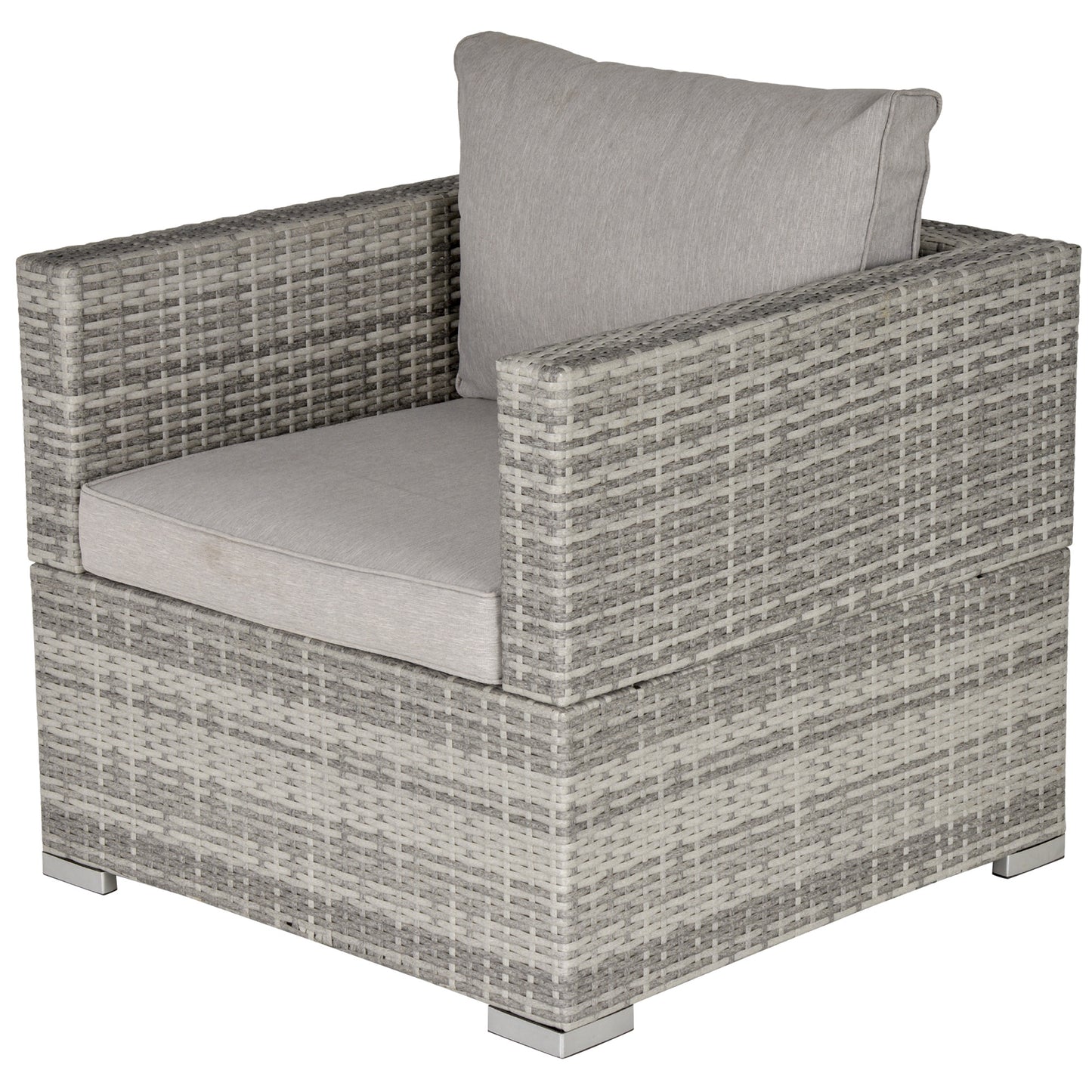Outsunny Jednoosobowa sofa rattanowa z wyściełanymi poduszkami, fotel ogrodowy z plecionej wikliny PE, odporny na warunki atmosferyczne, z podłokietnikami, szary