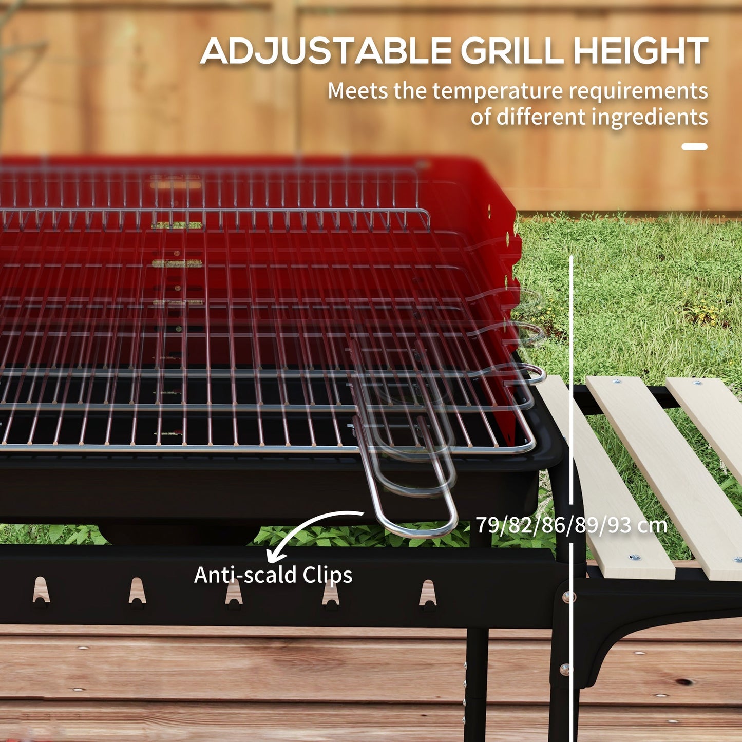 Grill węglowy Outsunny z rusztem grillowym na pięć pozycji - czerwony