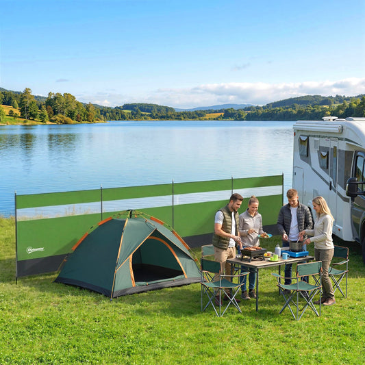 Outsunny Camping Windbreaker with Clear Windows and Steel Poles, for Beach Caravan Campervan, 725 x 140cm, Army Green