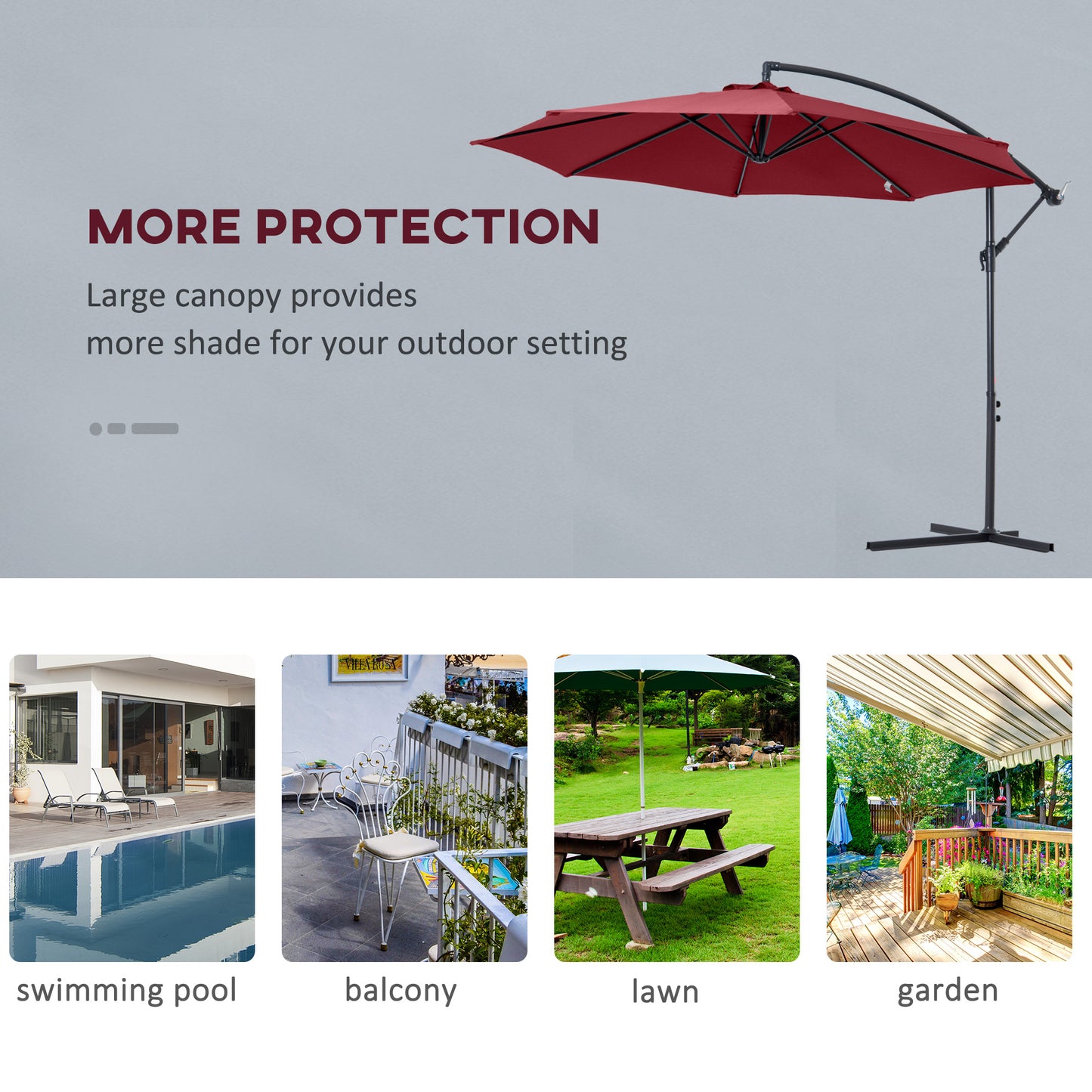 Outsunny Cantilever Parasol Parasol Wiszący Banan Stalowy Ciemnozielony 3M Patio Wino Czerwony