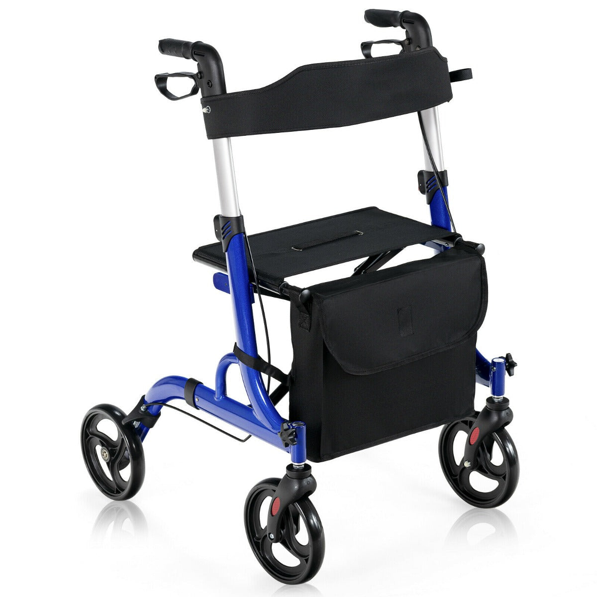 2 in 1 Walker Aluminium Mobility Walking Aid with Seat Adjustable-Blue