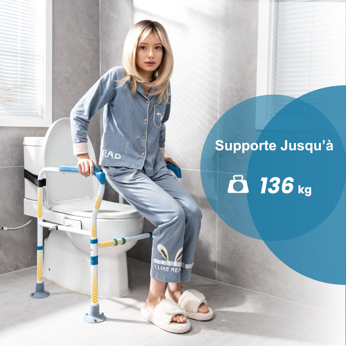 Toilet Safety Rail with Adjustable Height for Elderly-Blue