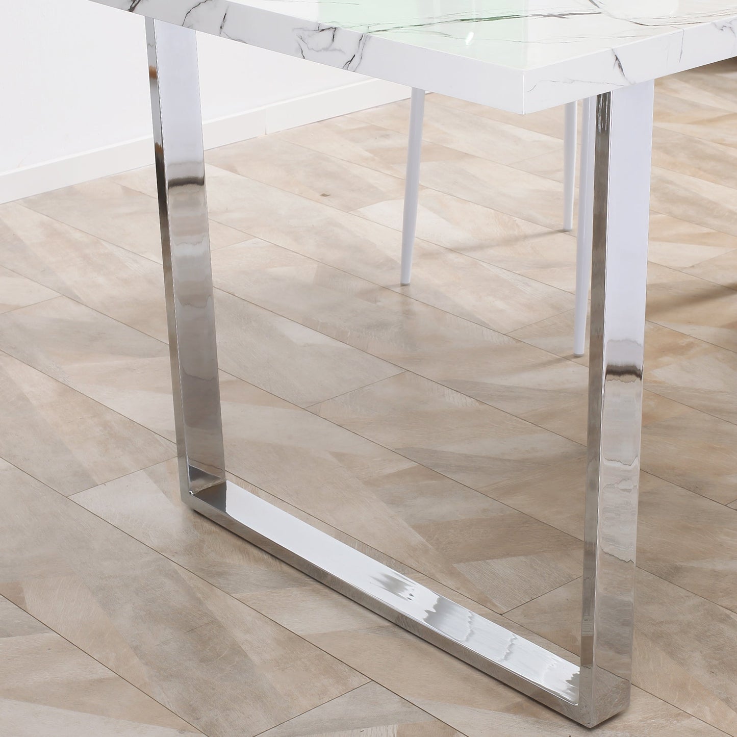 HOMCOM Modern Dining Room Table Rectangular Kitchen Table for 6-8 People with Marble Effect Tabletop Steel Legs 160 cm White