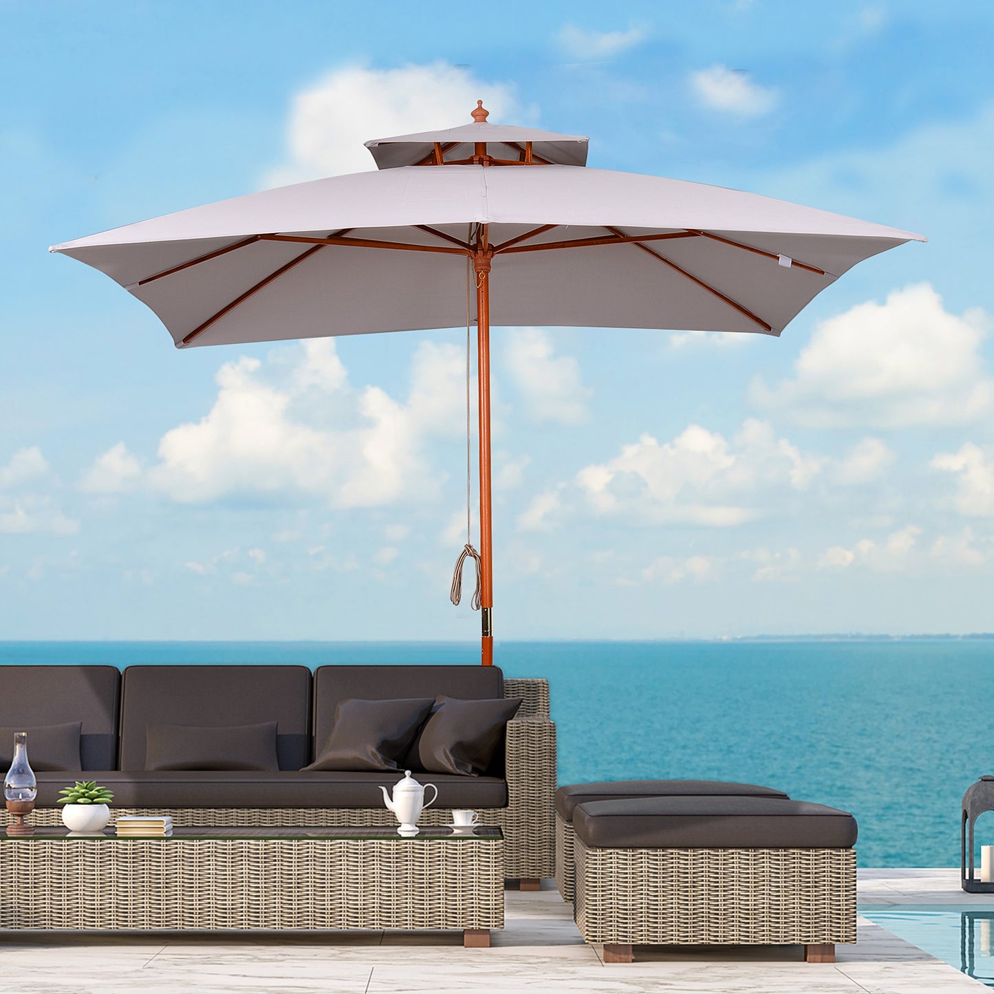 Outsunny 3 x 3 (m) Parasol ogrodowy, duży parasol, baldachim przeciwsłoneczny na zewnątrz z podwójnym poziomem, szary