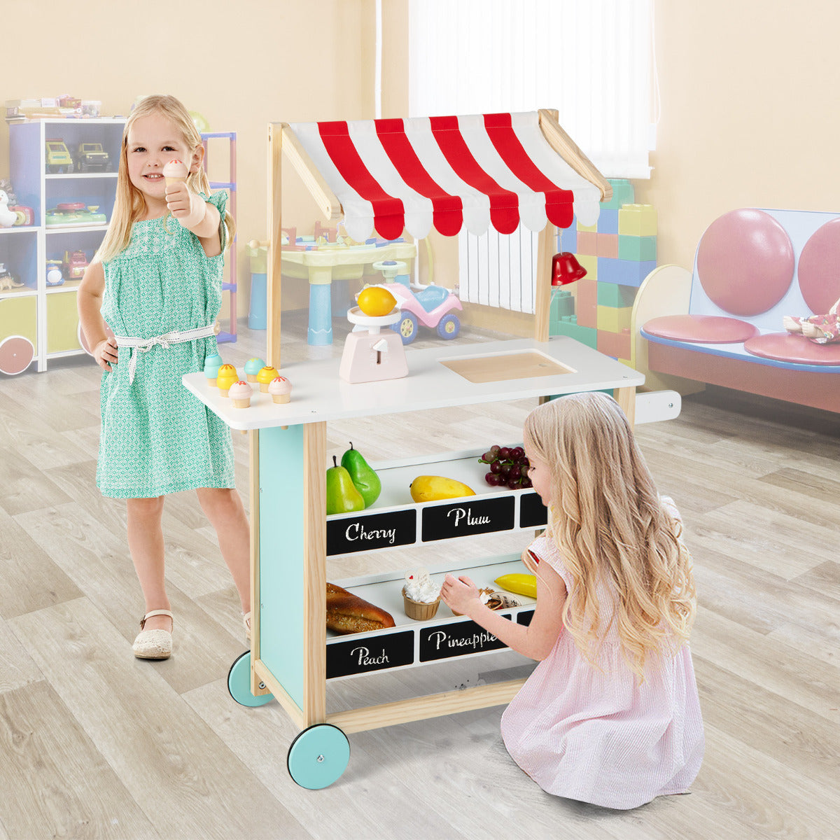 Wooden Pretend Play Kids Grocery Store with Chalkboard-Red