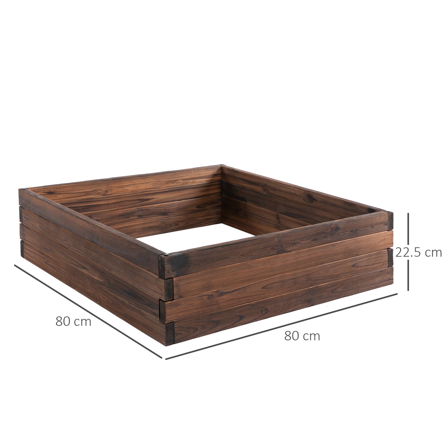Outsunny 128L Drewniane podwyższone grządki do ogrodu, pojemniki do uprawy na patio, kwiaty, warzywa, 80L x 80W x 22,5H cm