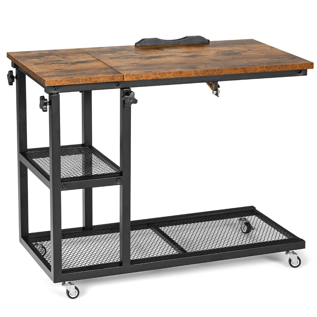 C-Shaped Mobile Couch Side Table with Height Adjustable Storage-Coffee