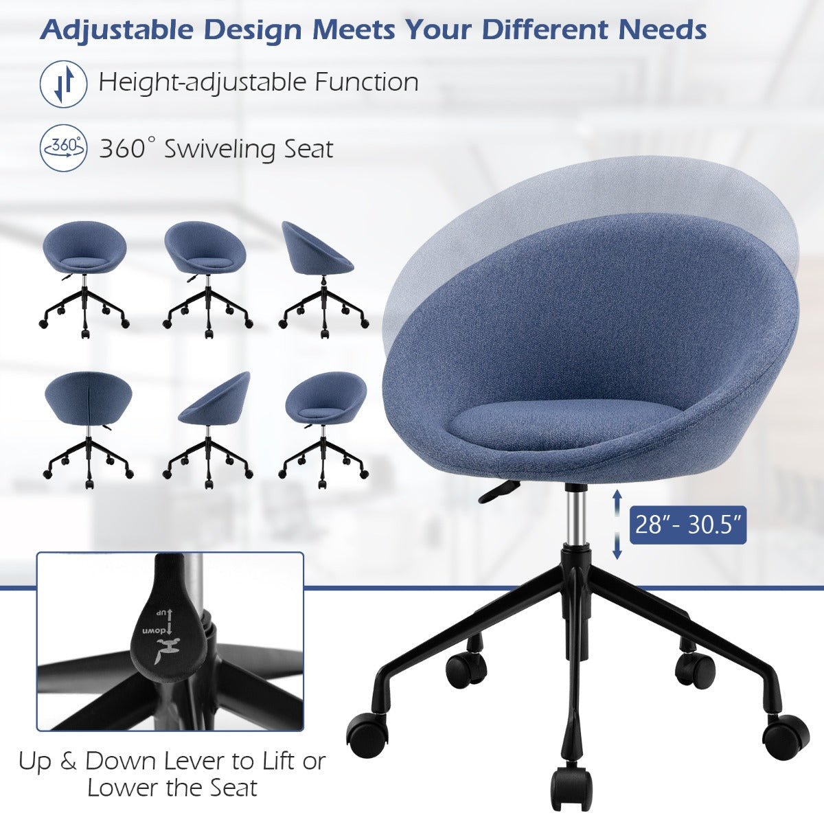 Armless Desk Chairs with Curved Backrest for Office