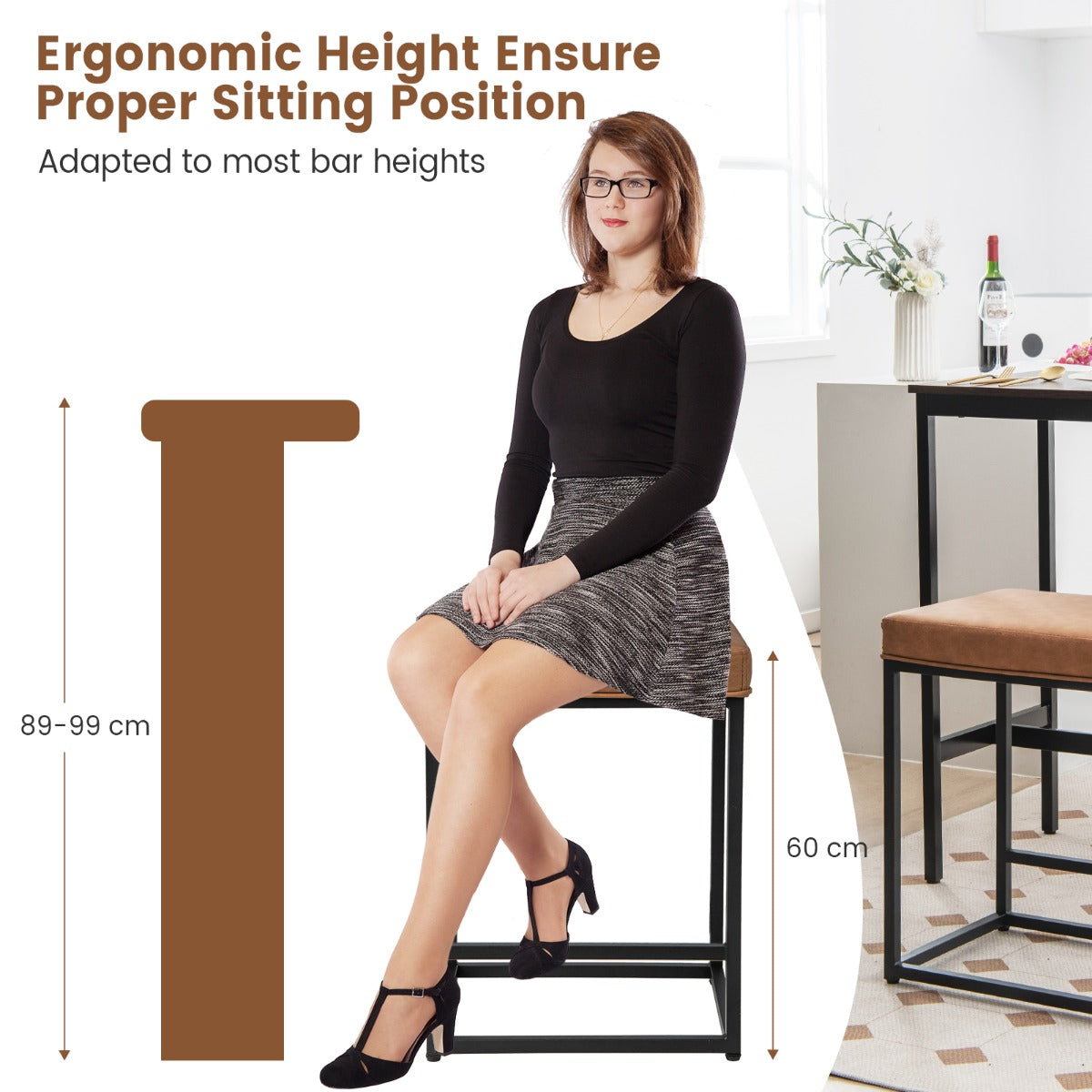 Bar Stools Set of 2 with PVC Leather Cushion-Brown
