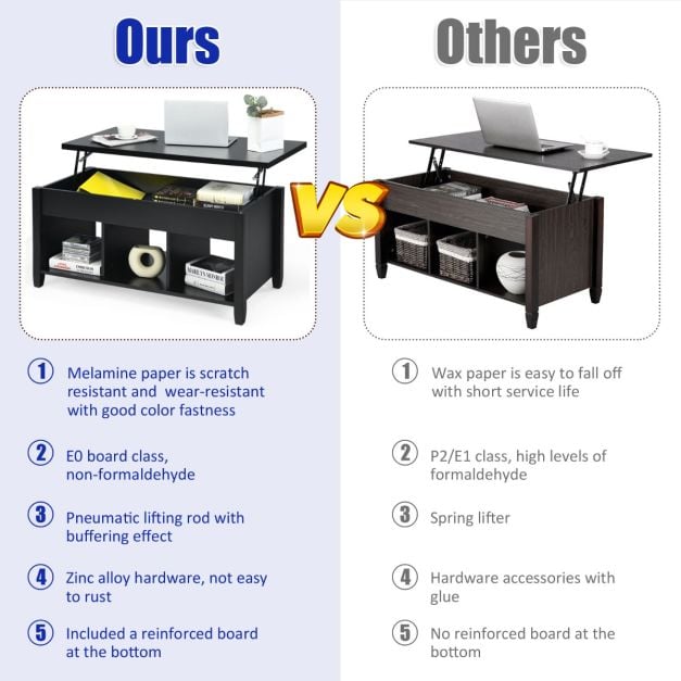 Rising Center Table with Lift Top Hidden Compartment-Black