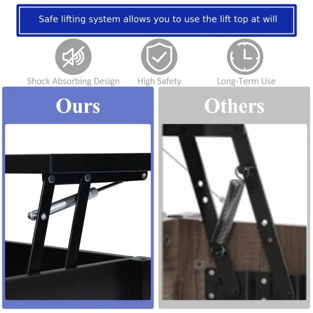 Rising Center Table with Lift Top Hidden Compartment-Black