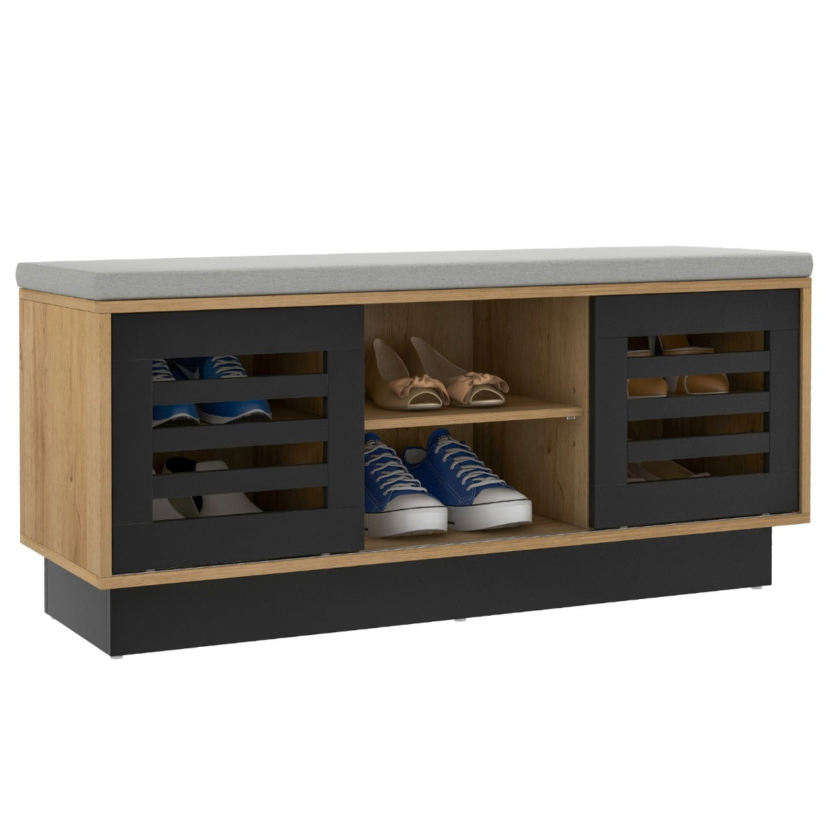 Shoe Bench with 6 Storage Compartments and 3 Adjustable Shelves and Cushion-Natural