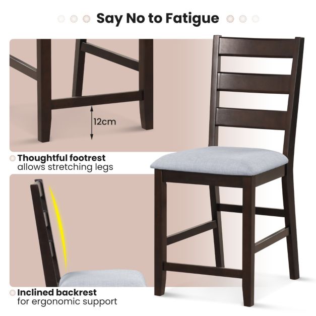 2-Piece Counter Height Bar Stool Set with Padded Seat and Rubber Wood Legs-Brown