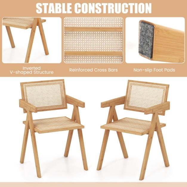 Rattan Accent Chairs Set of 2 with Natural Bamboo Frame-Natural