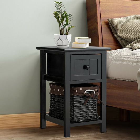 Elegant 2-Layer Wood Bedside End Table Nightstand