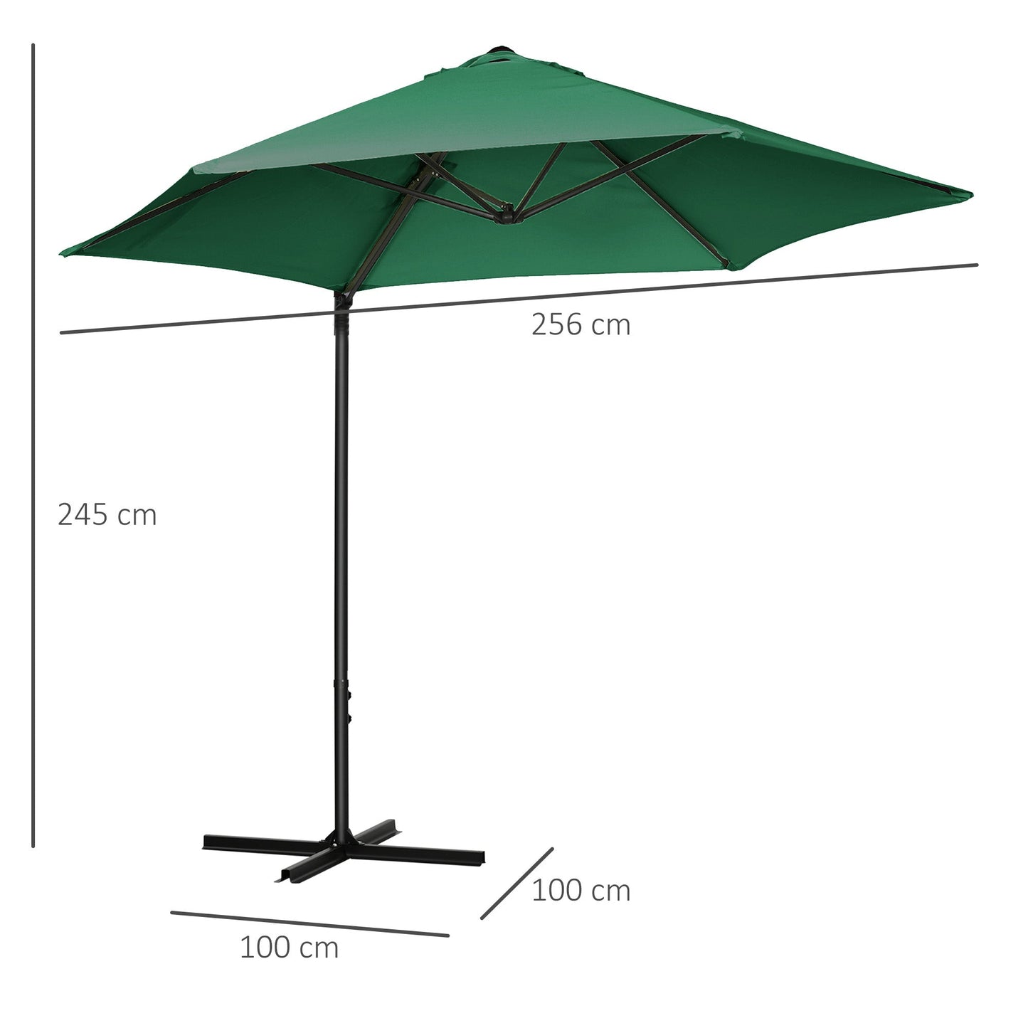 Outsunny 2.5M Garden Cantilever Parasol with 360¡ Rotation, Offset Roma Patio Umbrella Hanging Sun Shade Canopy Shelter with Cross Base, Green