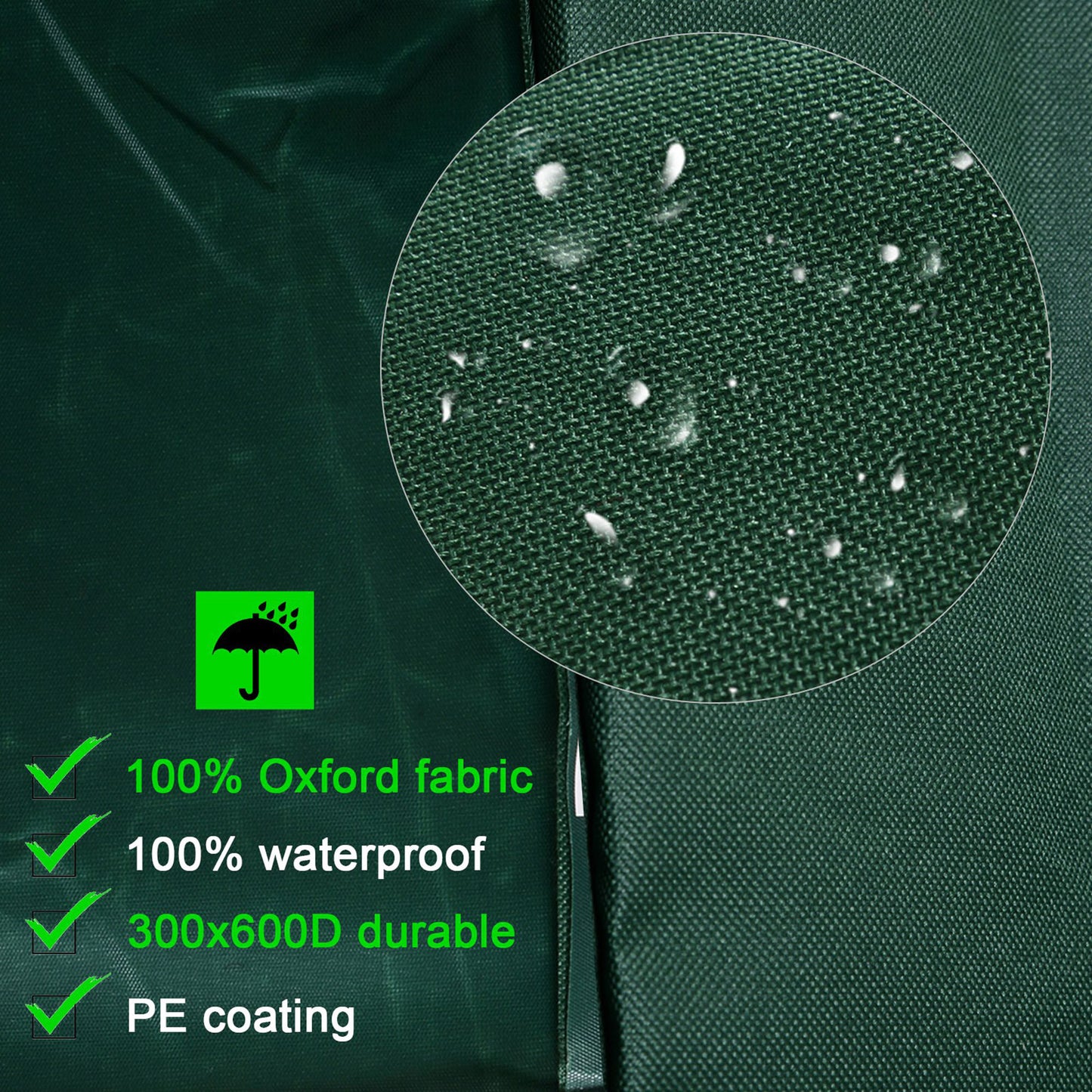 Outsunny Outdoor Garden Furniture Cover Wodoodporny, anty-UV 600D Wytrzymały pokrowiec na meble ogrodowe Oxford Fabric Patio na zestaw mebli prostokątnych, zielony, 205 x 145 x 70 cm