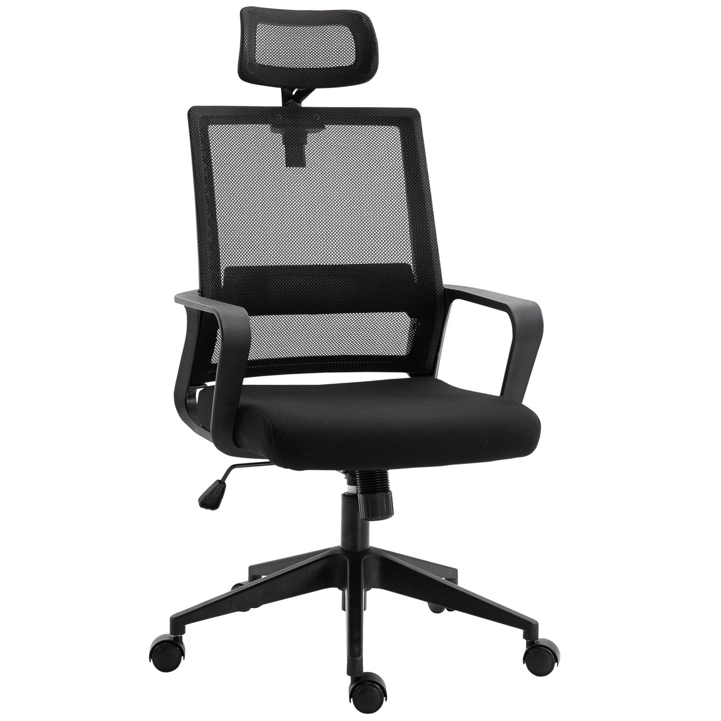 HOMCOM Mesh Swivel Office Chair with Adjustable Headrest, Lumbar Support, Home Task High Back Chair Adjustable Height, Black