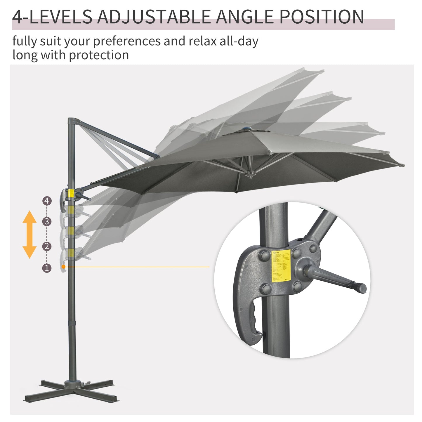 Outsunny 3 x 3(m) Cantilever Parasol with Cross Base, Garden Umbrella with 360¡ Rotation, Crank Handle and Tilt for Outdoor, Patio, Grey