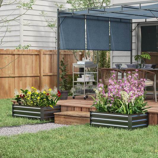 Outsunny Set of Two 100 x 60cm Steel Planter Boxes - Grey