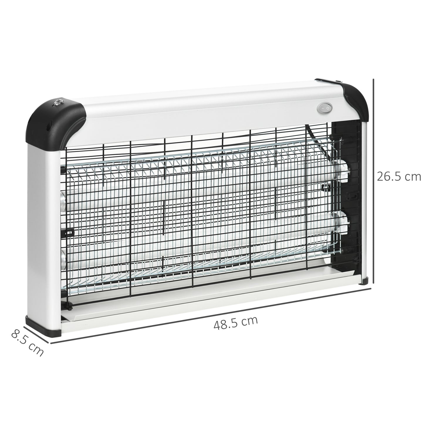 Outsunny 30W Electric Fly Zapper, Bug Zapper with UK Plug, 2 UV Bulbs, Hanging Chain, On/Off Switch and Removable Catch Tray, 60√£≈Ω¬° Coverage Insect Mosquito Killer for Indoor and Outdoor Use, Silver