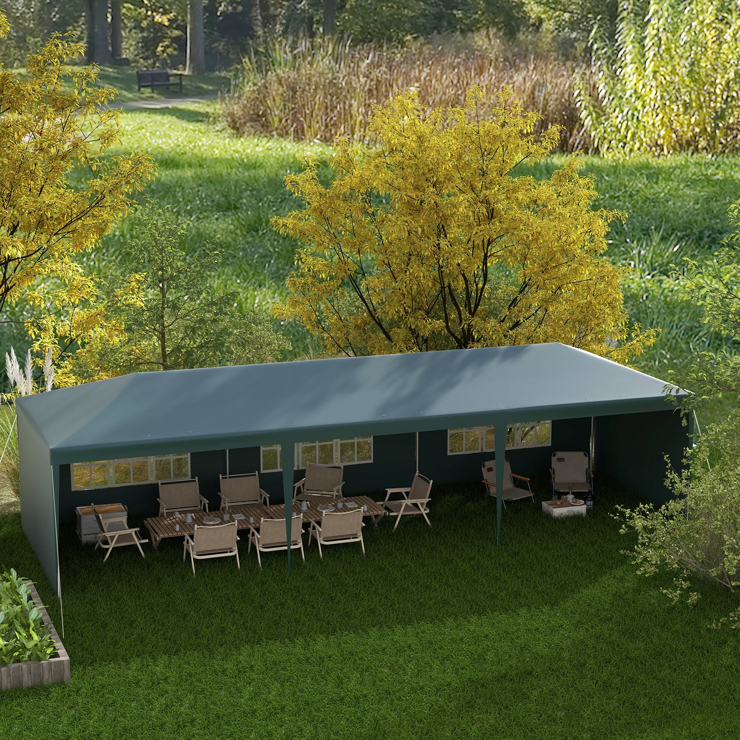 Outsunny Garden Gazebo Marquee Party Wedding Tent Canopy (9m x 3m) - Zielony