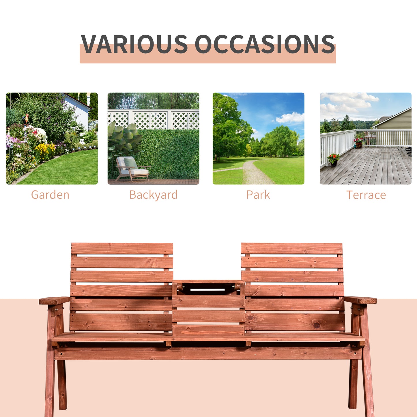 Outsunny Fir Wood Convertible 2 do 3 Seater Outdoor Garden Bench Wood Tone