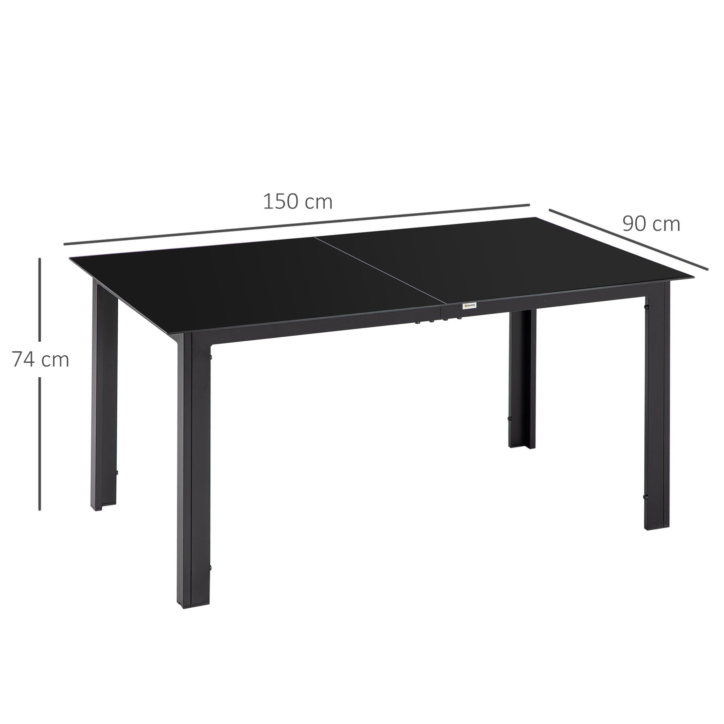 Outsunny Stół ogrodowy do jadalni dla 6 osób, aluminiowy prostokątny stół ogrodowy z blatem ze szkła hartowanego do ogrodu lub na patio, czarny