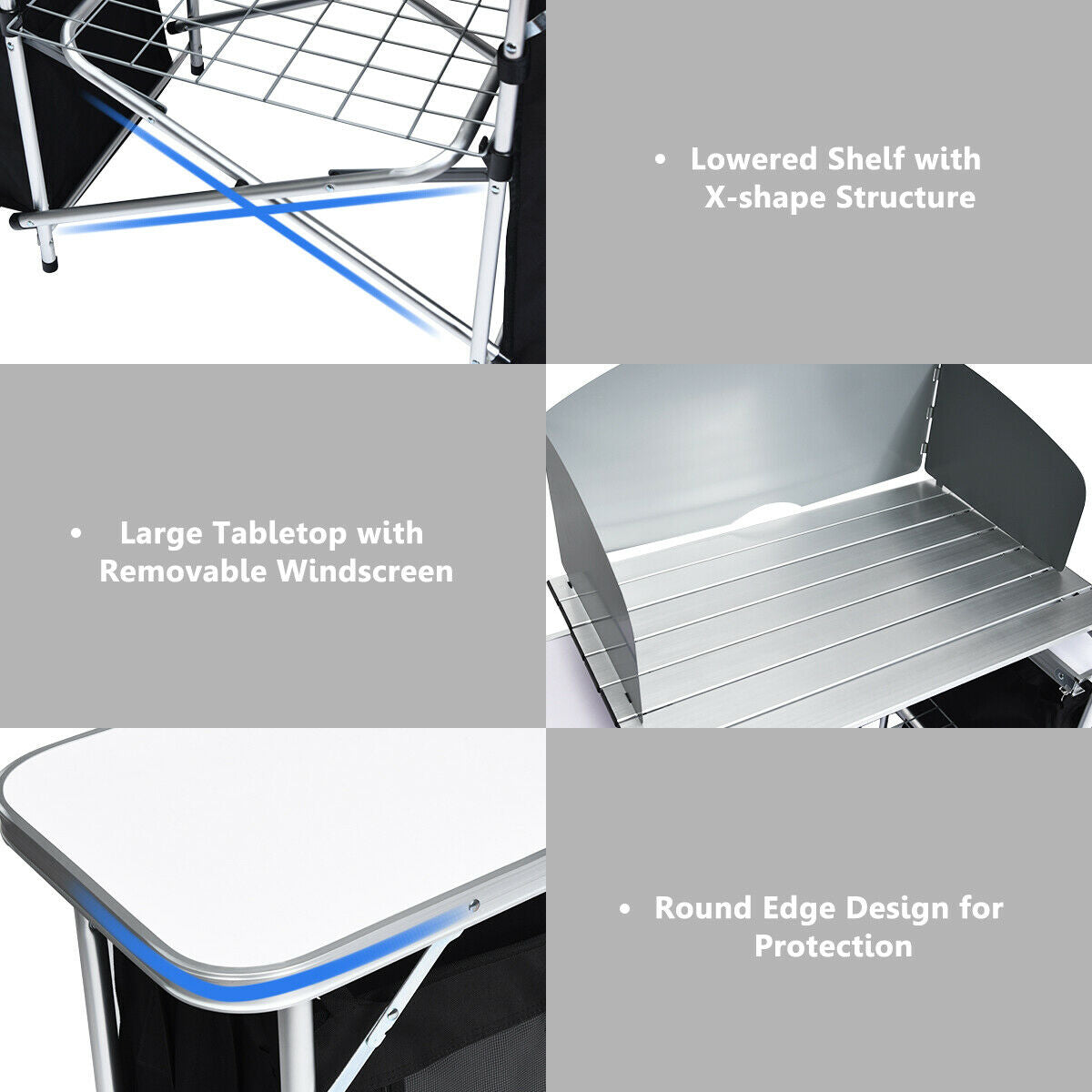 2 in 1 Folding Aluminium Table with Windshield-Black