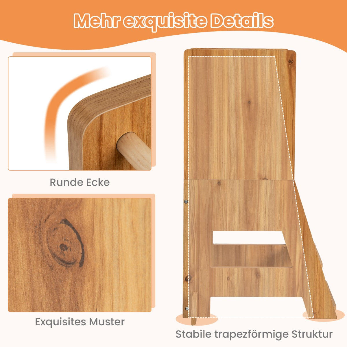 Toddler Kitchen Stool Helper with Chalkboard and Whiteboard-Natural