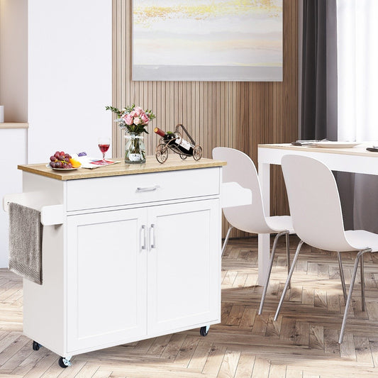 Rolling Kitchen Island with Adjustable Shelf and Large Drawer