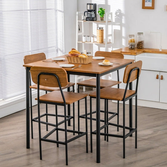 5 Pieces Industrial Dining Set Bar in Walnut, image 2