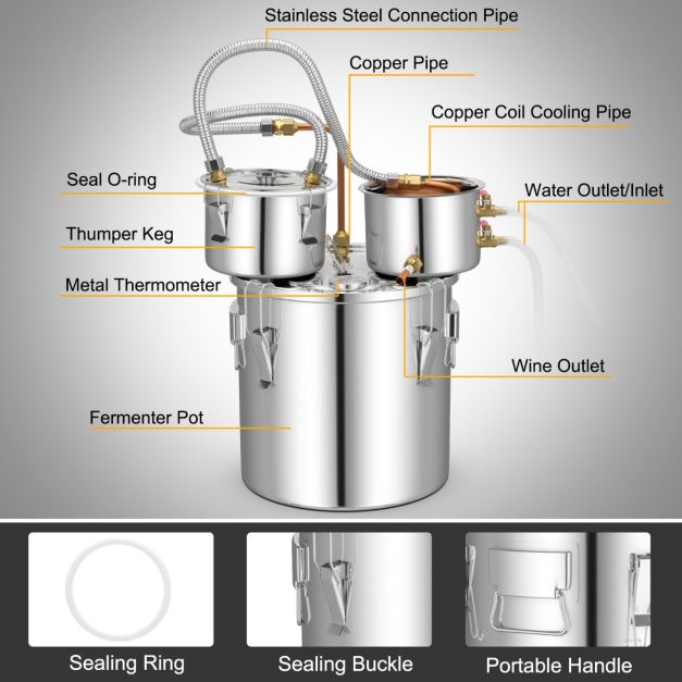 5 Gallon Stainless Steel Water Alcohol Distiller with Build-in Thermometer