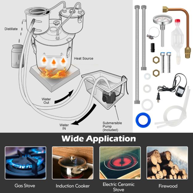 5 Gallon Stainless Steel Water Alcohol Distiller with Build-in Thermometer