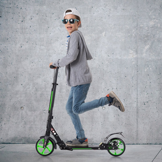 Kick Scooter with Adjustable Handlebar and Anti-Shocking Suspension-Green
