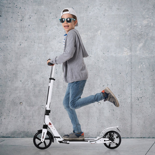 Kick Scooter with Adjustable Handlebar and Anti-Shocking Suspension-White