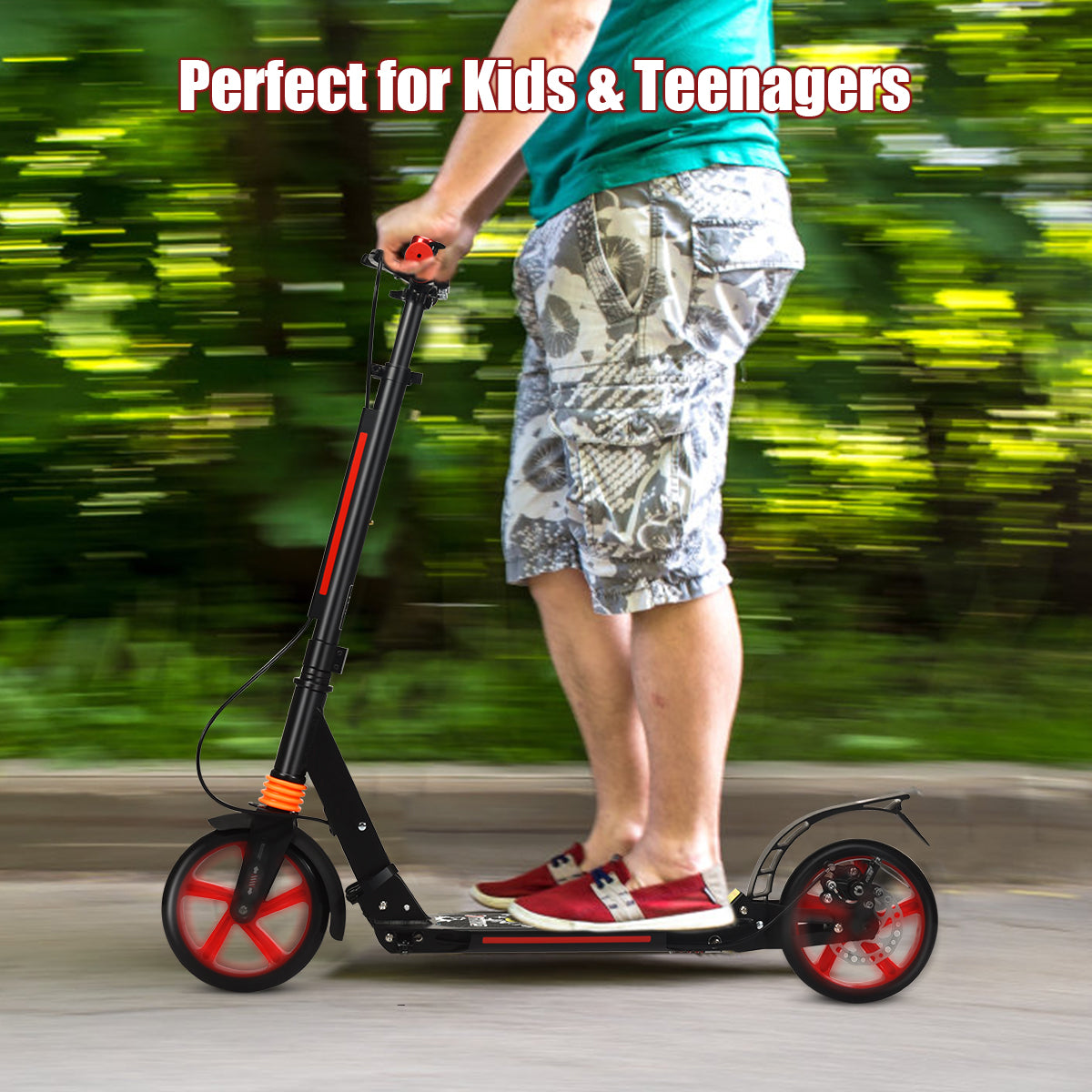 Kick Scooter with Adjustable Handlebar and Anti-Shocking Suspension-Black