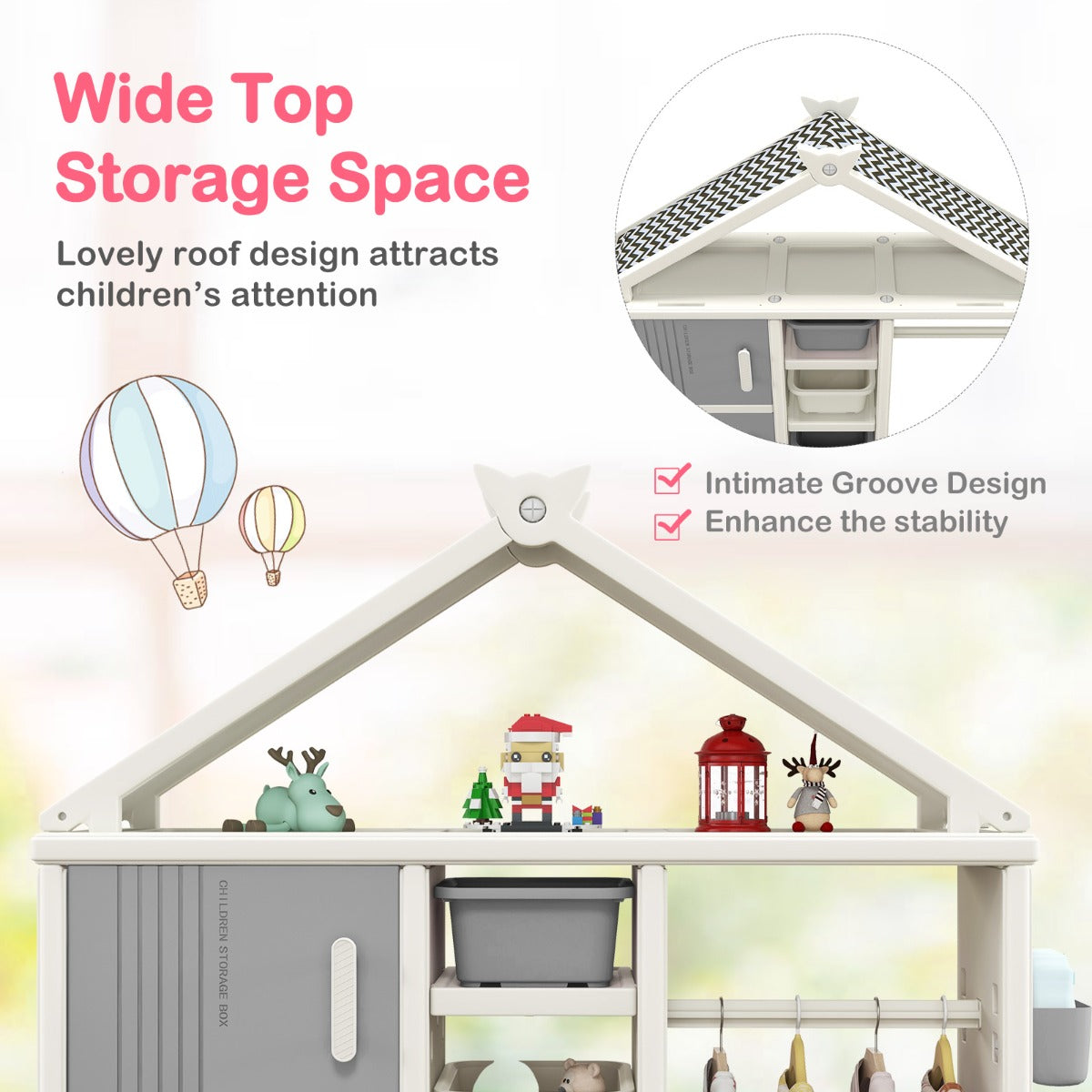 Kids Costume Storage Closet with Storage Bin-Grey